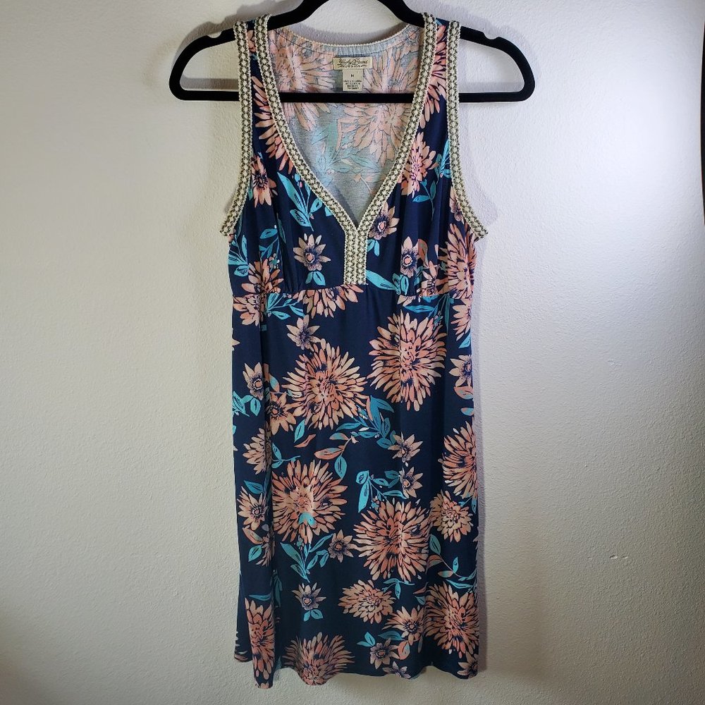 Lucky Brand navy floral sleeveless knit dress M boho